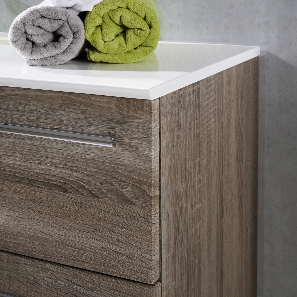 BADEZIMMER  in 140,6 cm  - Eichefarben/Weiß, Design, Glas/Holzwerkstoff (140,6cm) - Novel