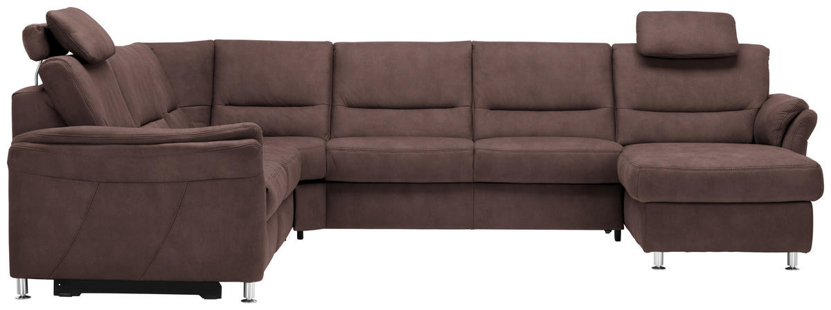 WOHNLANDSCHAFT  in Mikrofaser Braun  - Alufarben/Braun, KONVENTIONELL, Textil/Metall (262/335/173cm) - Beldomo System