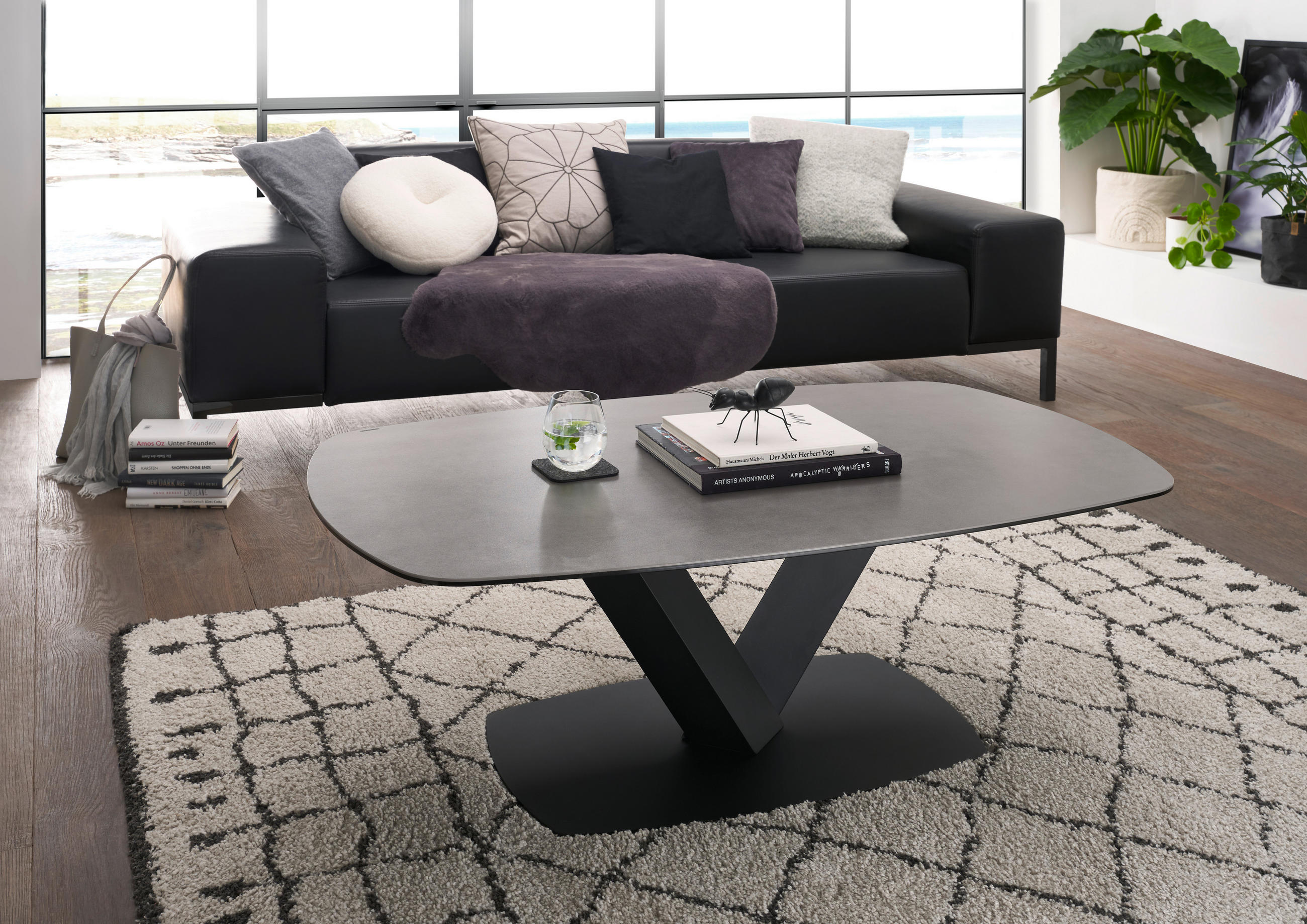 MĂSUȚĂ DE CAFEA metal, sticlă, ceramică 120/70/43 cm   - antracit/negru, Design, ceramică/sticlă (120/70/43cm) - Carryhome