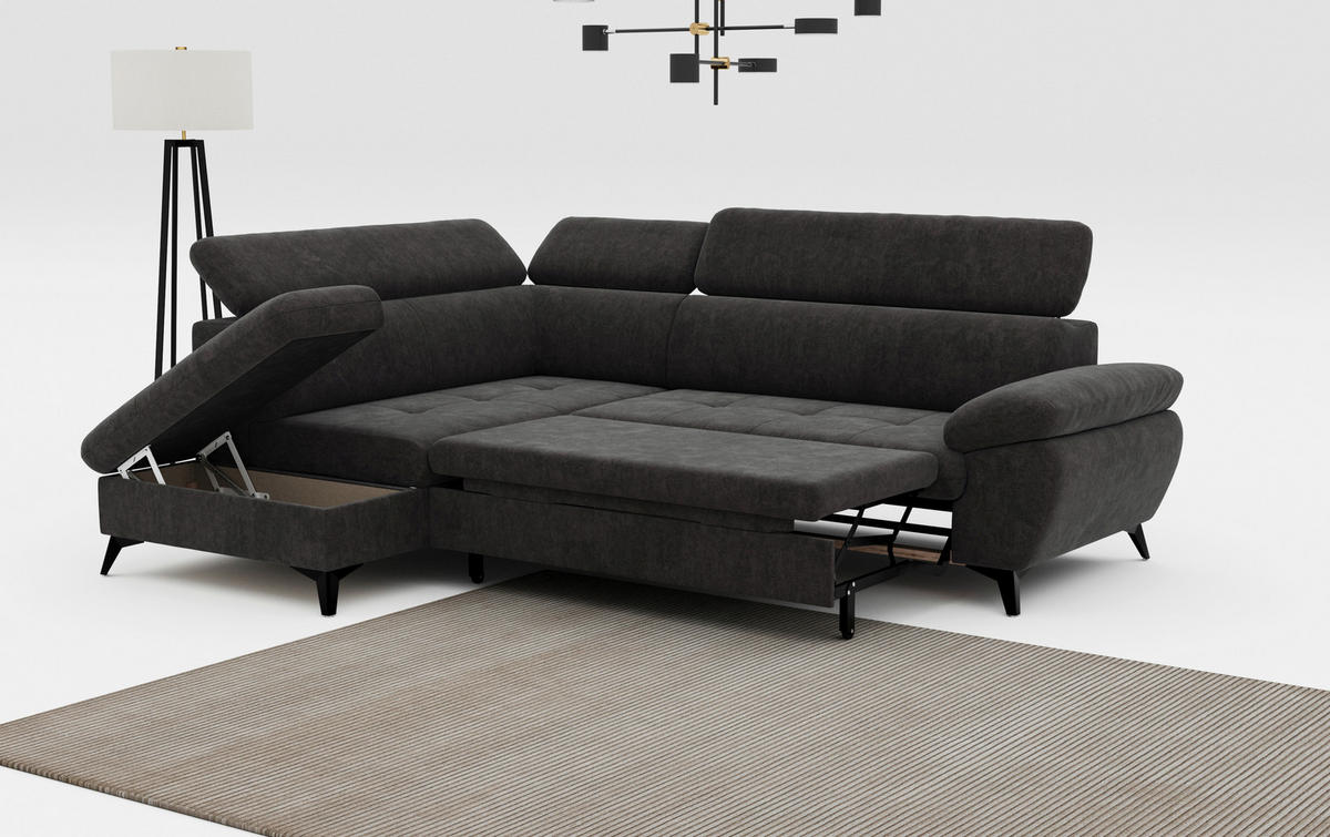 ECKSOFA Dunkelgrau  - Schlammfarben/Dunkelgrau, Textil/Metall (207/265cm) - MID.YOU