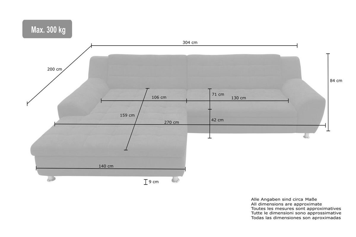 ECKSOFA MORTON Mikrofaser  - Chromfarben/Schwarz, MODERN, Textil/Metall (304/200/84cm) - MID.YOU