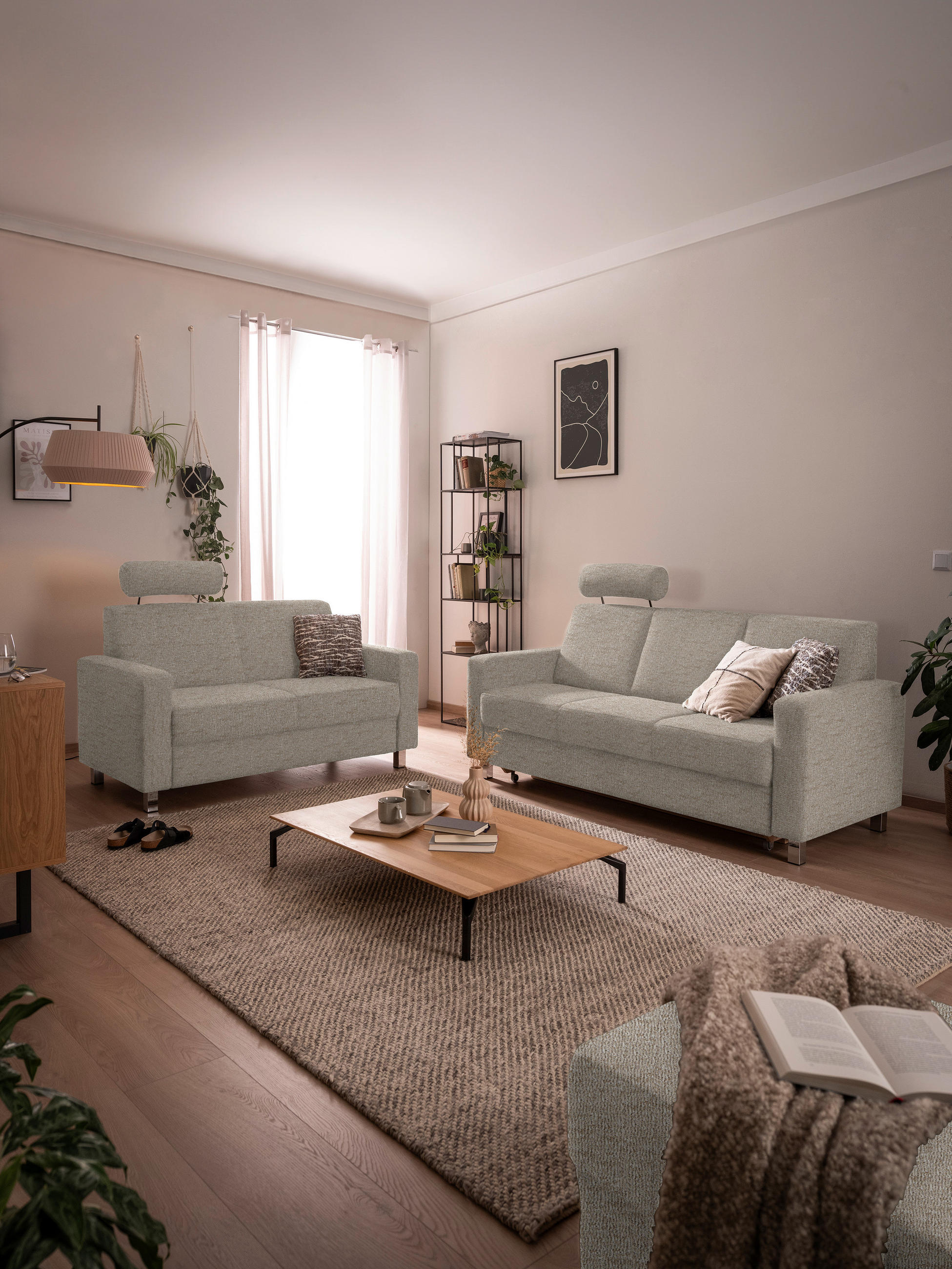 3-SITZER-SOFA in Flachgewebe Beige  - Chromfarben/Beige, Design, Textil/Metall (195/83/85cm) - Xora
