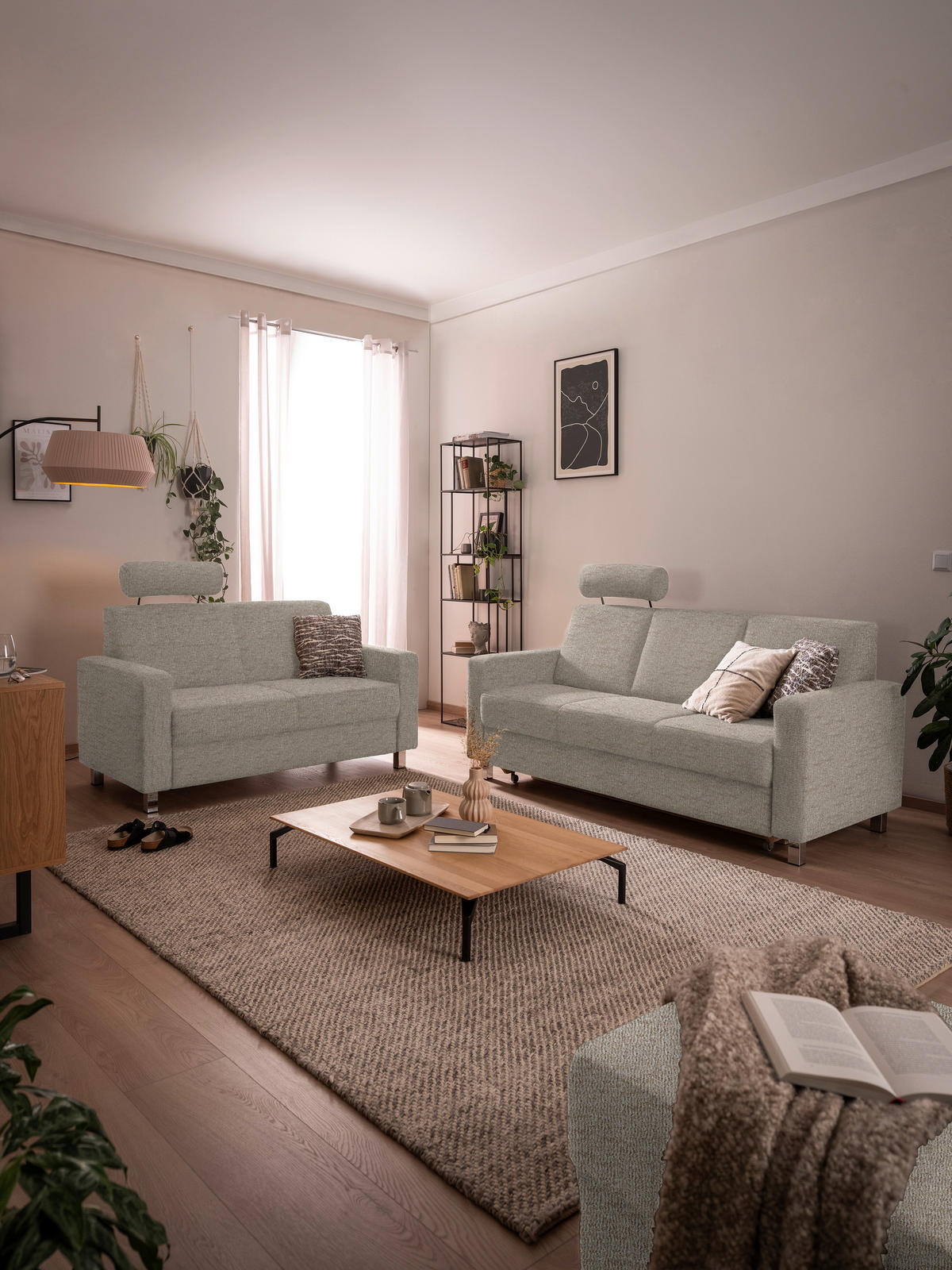 3-SITZER-SOFA in Flachgewebe Beige  - Chromfarben/Beige, Design, Textil/Metall (195/83/85cm) - Xora