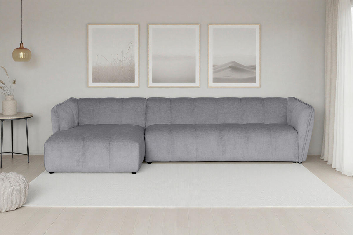 ECKSOFA  LIVOLI Hellgrau Chenille  - Hellgrau/Schwarz, Design, Textil (160/306cm) - MID.YOU
