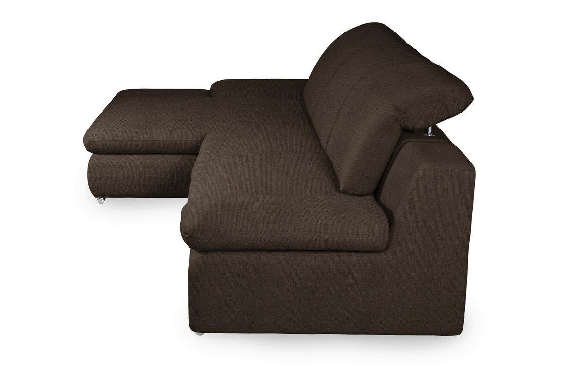 ECKSOFA in Chenille Braun  - Chromfarben/Braun, Design, Textil/Metall (165/286cm) - Livetastic