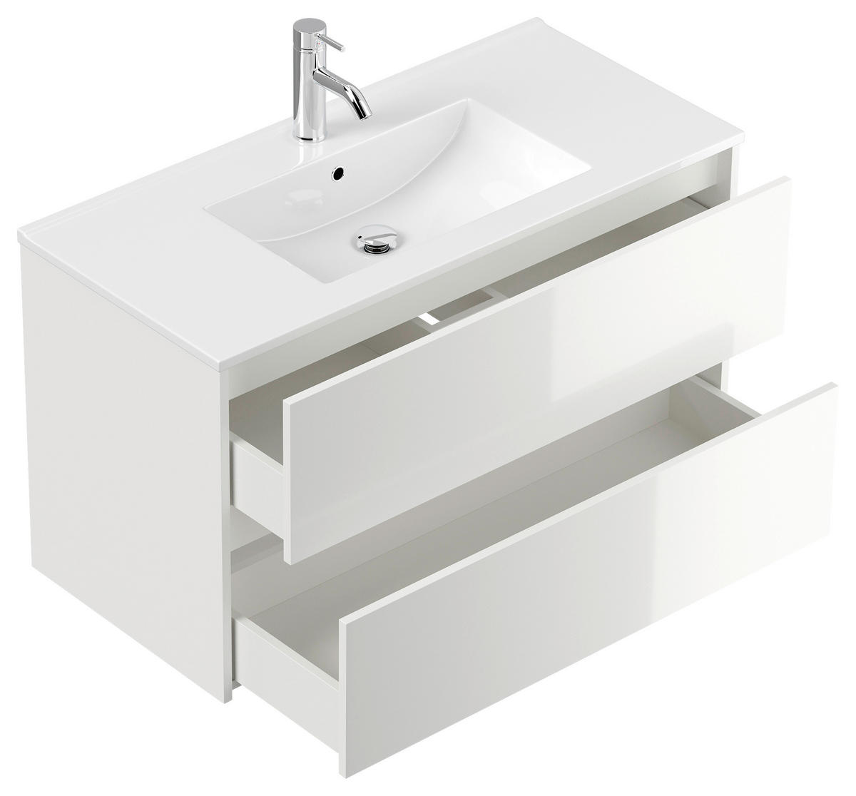 BADEZIMMER 3-teilig  in 100 cm  - Weiß Hochglanz/Weiß, Basics, Keramik/Holzwerkstoff (100cm) - MID.YOU