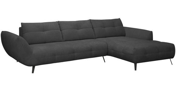 ECKSOFA Anthrazit Chenille Armlehnenkissen, Rücken echt, Sitztiefenverstellung  - Anthrazit/Schwarz, KONVENTIONELL, Textil/Metall (313/215cm) - Hom`in
