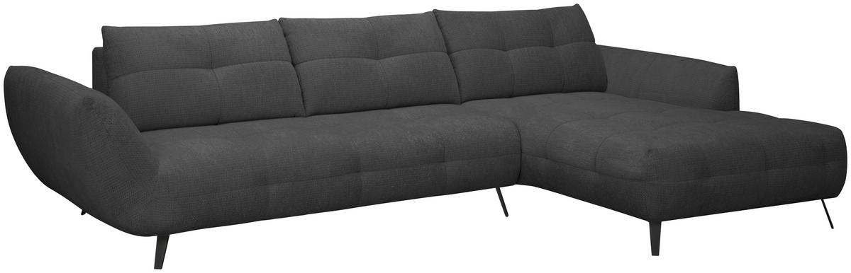 ECKSOFA Anthrazit Chenille Armlehnenkissen, Rücken echt, Sitztiefenverstellung  - Anthrazit/Schwarz, KONVENTIONELL, Textil/Metall (313/215cm) - Hom`in