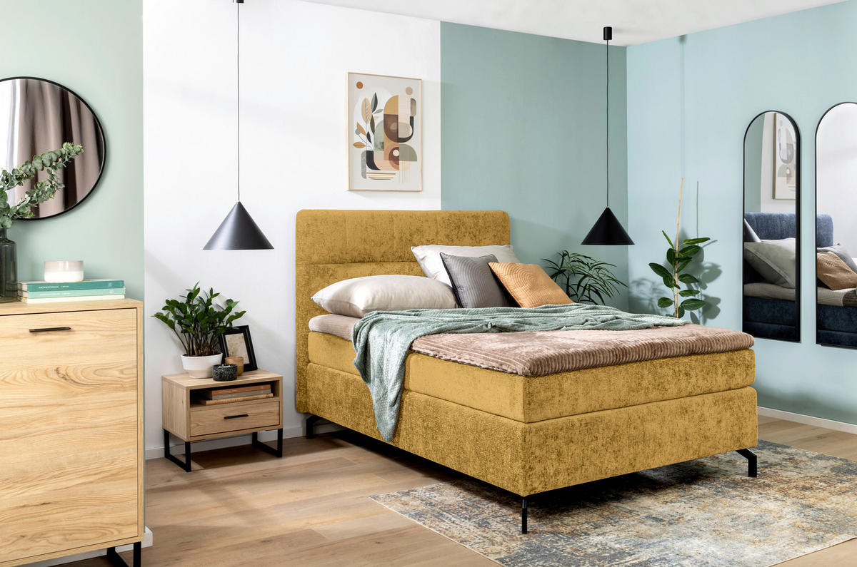 BOXSPRINGBETT 140/200 cm  in Currygelb  - Currygelb/Schwarz, Design, Textil/Metall (140/200cm) - Esposa