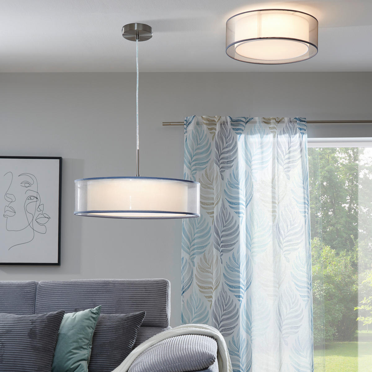 HÄNGLAMPA Chloe 50/150 cm  - grå, Design, metall/textil (50/150cm) - Globo
