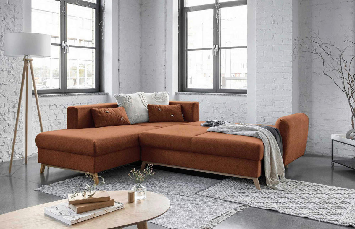 Colțar, textil, teracotă, 202/242 cm - teracotă/culoare natur, lemn/textil (202/242cm) - MID.YOU