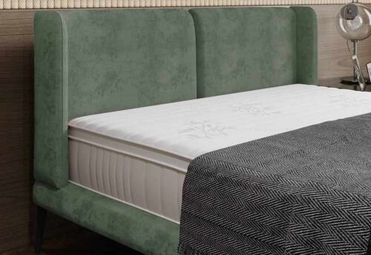 Polsterbett inkl. Matratze Matratze, gepolstertes Kopfteil, Topper Dunkelgrün 180/200 cm  - Dunkelgrün/Creme, MODERN, Textil/Metall (180/200cm) - Livetastic