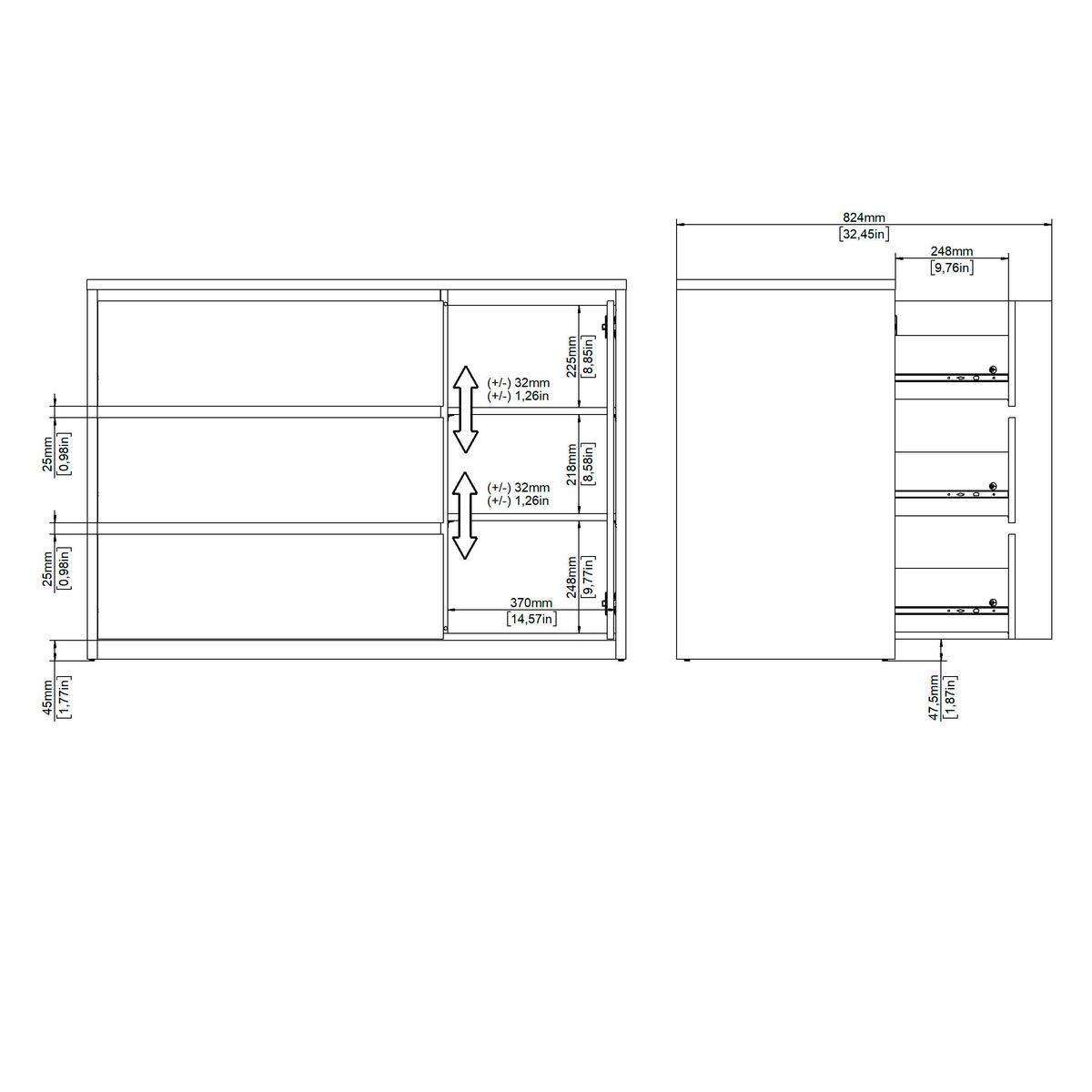 KOMMODE  in 119/84/48 cm  - Weiß, KONVENTIONELL, Holzwerkstoff (119/84/48cm) - Boxxx