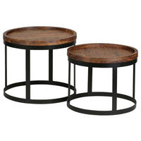 BEISTELLTISCHSET 53/53/45 cm Sheesham massiv Sheeshamfarben rund  - Sheeshamfarben/Schwarz, Design, Holz/Metall (53/53/45cm) - MID.YOU