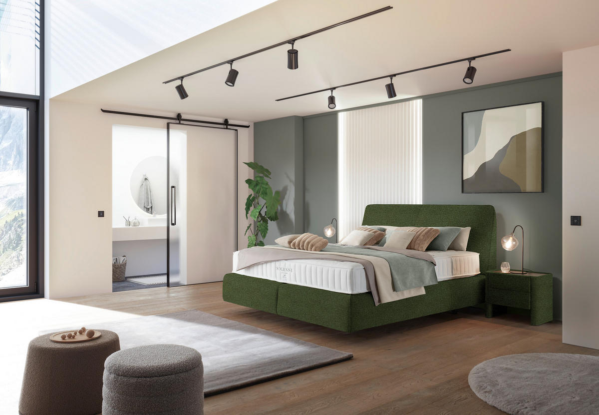 BOXSPRINGBETT 200/200 cm  in Olivgrün  - Schwarz/Olivgrün, Design, Kunststoff/Textil (200/200cm) - Johann Jakob