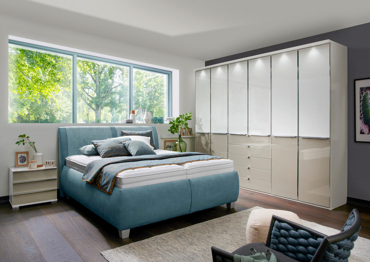 POLSTERBETT 180/200 cm,  in Blaugrau, Matratze, Lattenrost, Bettkasten, unterschiedliche Matratzenhärtegrade je Bettseite, H3 + H3 = fest  - Silberfarben/Blaugrau, Design, Holzwerkstoff/Kunststoff (180/200cm) - Beldomo - Sleep