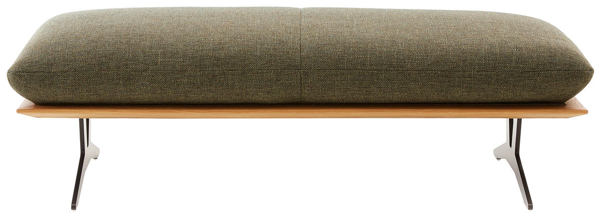 HOCKERBANK 150/43/60 cm Flachgewebe Grün Wildeiche massiv Metall  - Schwarz/Grün, Design, Holz/Textil (150/43/60cm) - Dieter Knoll