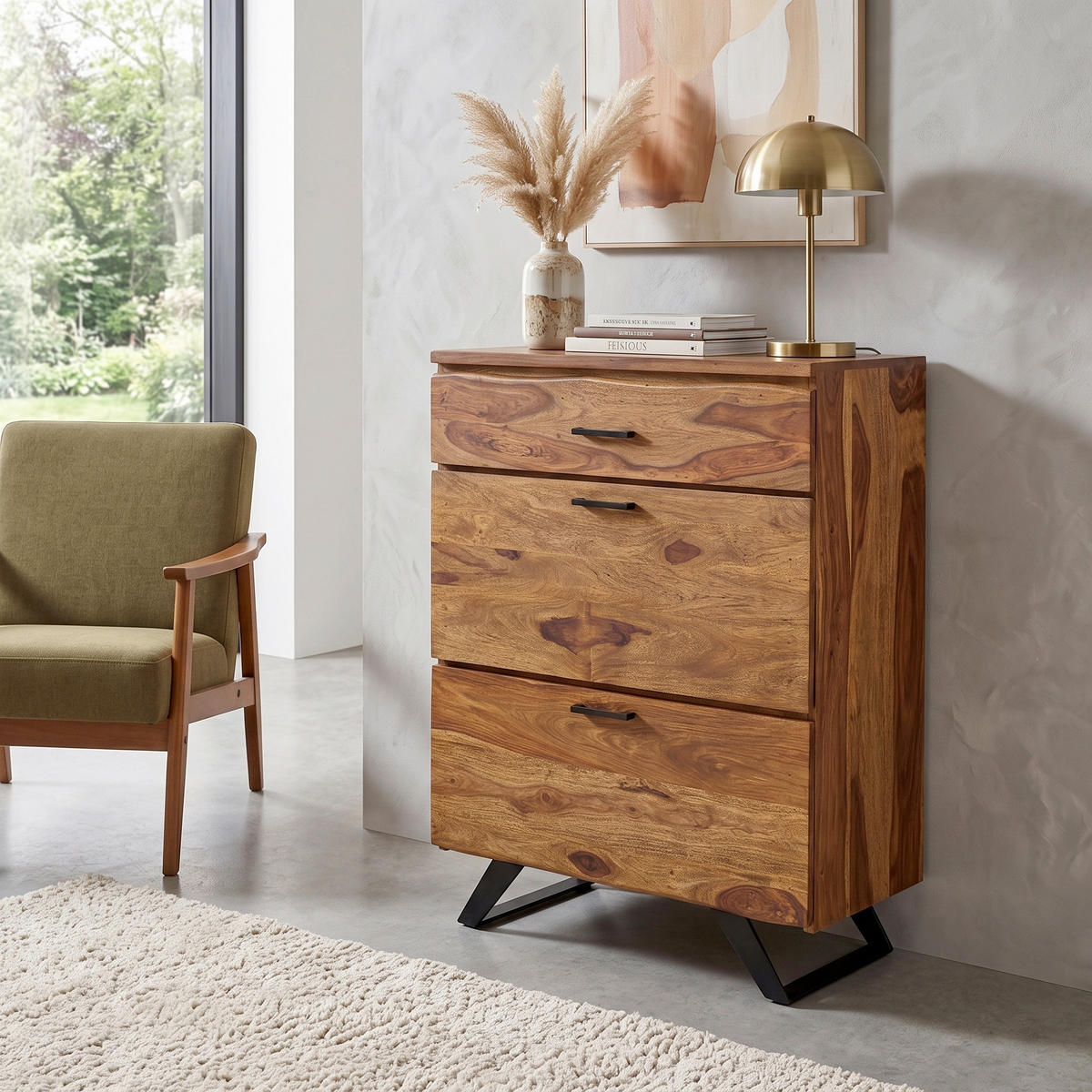 SIDEBOARD  80/120/41,5 cm 3 Schublade(n)  - Sheeshamfarben/Schwarz, Design, Holz/Metall (80/120/41,5cm) - MID.YOU