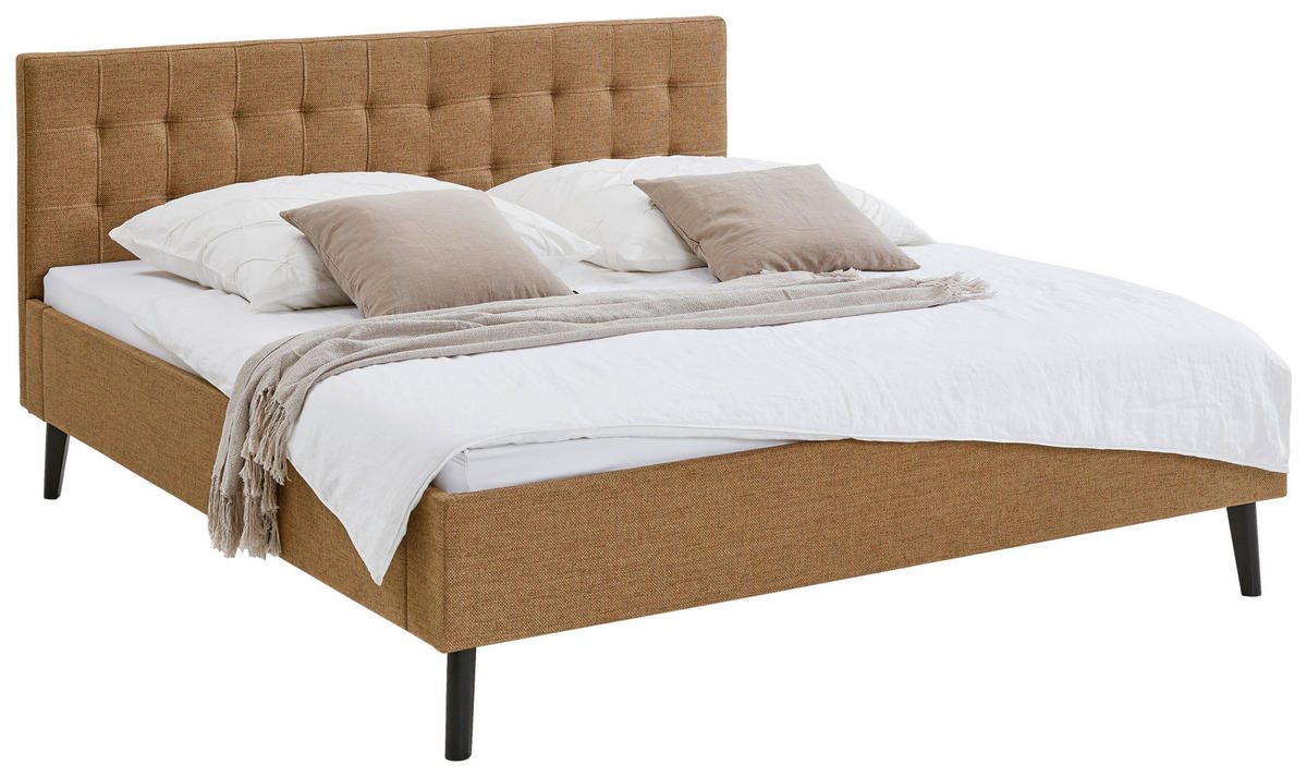 POLSTERBETT 180/200 cm  in Bernsteinfarben  - Bernsteinfarben/Schwarz, Basics, Holz/Textil (180/200cm) - Boxxx