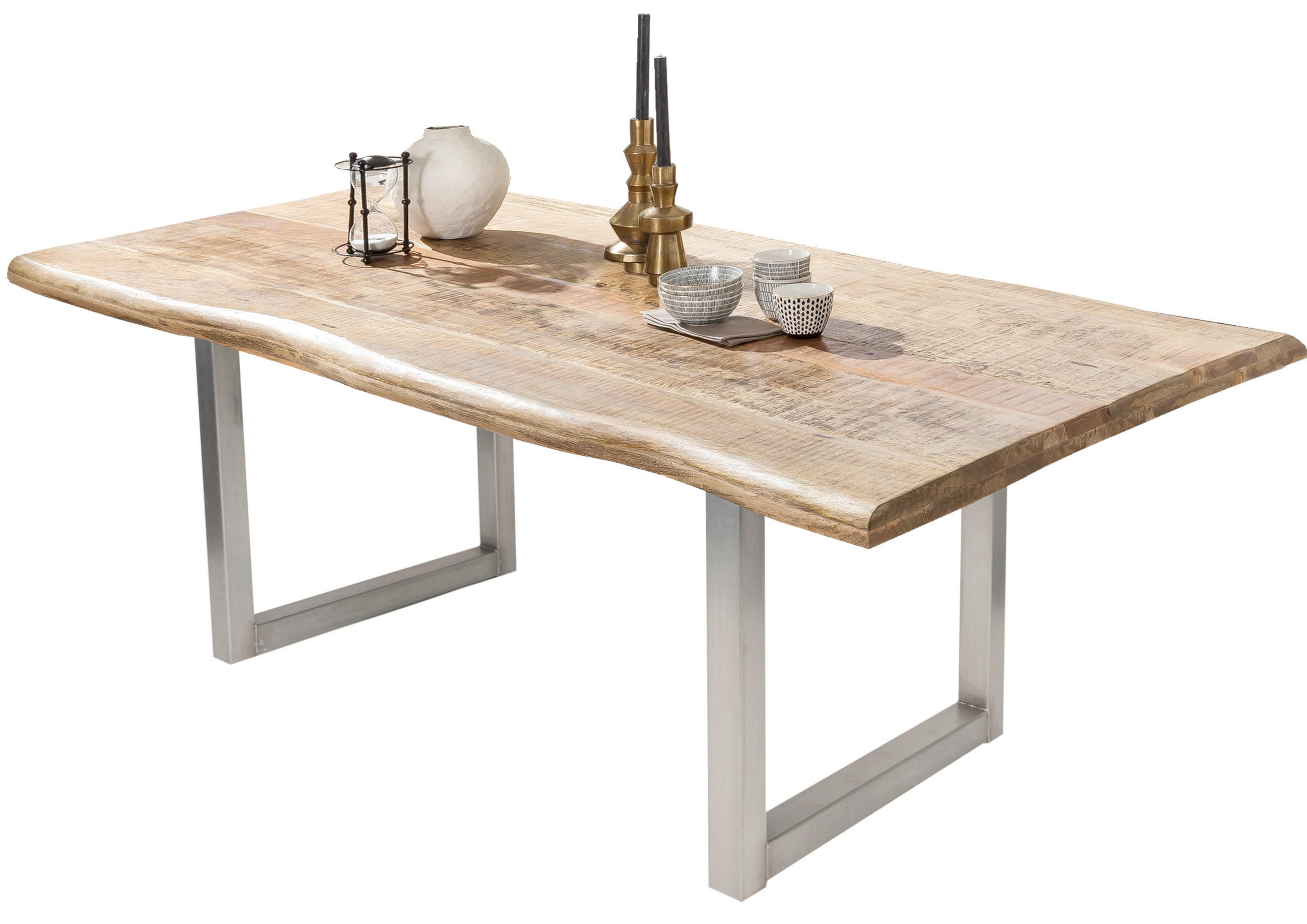 ESSTISCH 240/100/76 cm Echtholz  Holz, Metall rechteckig Naturfarben, Silberfarben  - Silberfarben/Naturfarben, MODERN, Holz/Metall (240/100/76cm) - MID.YOU