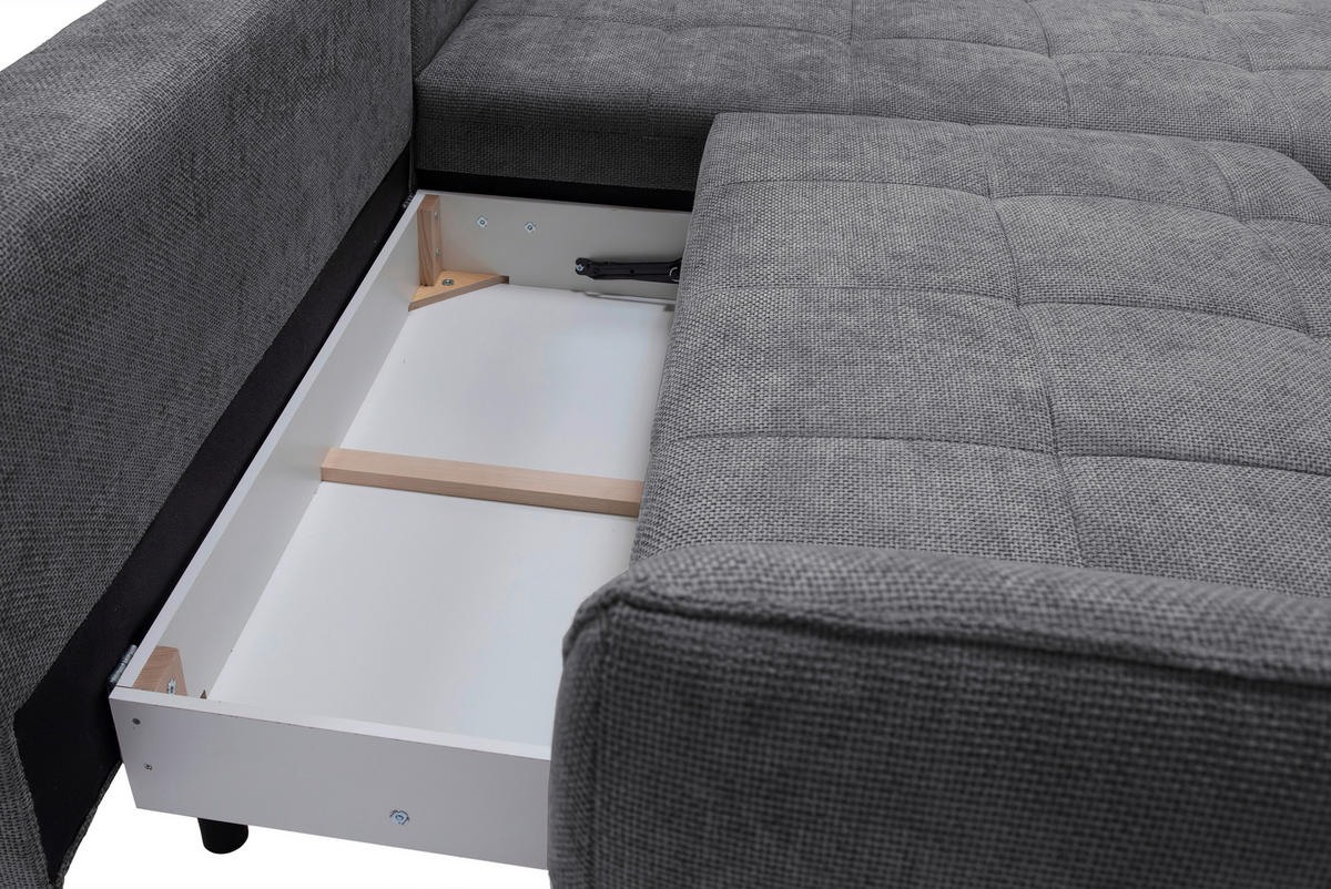 ECKSOFA SAMOA Anthrazit Struktur  - Anthrazit/Schwarz, Design, Textil/Metall (282/187cm) - Livetastic