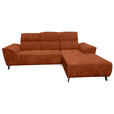 ECKSOFA Rostfarben Cord Rücken echt, Kopfteilverstellung, Sitzvorzug  - Rostfarben/Schwarz, KONVENTIONELL, Textil/Metall (290/196cm) - Carryhome
