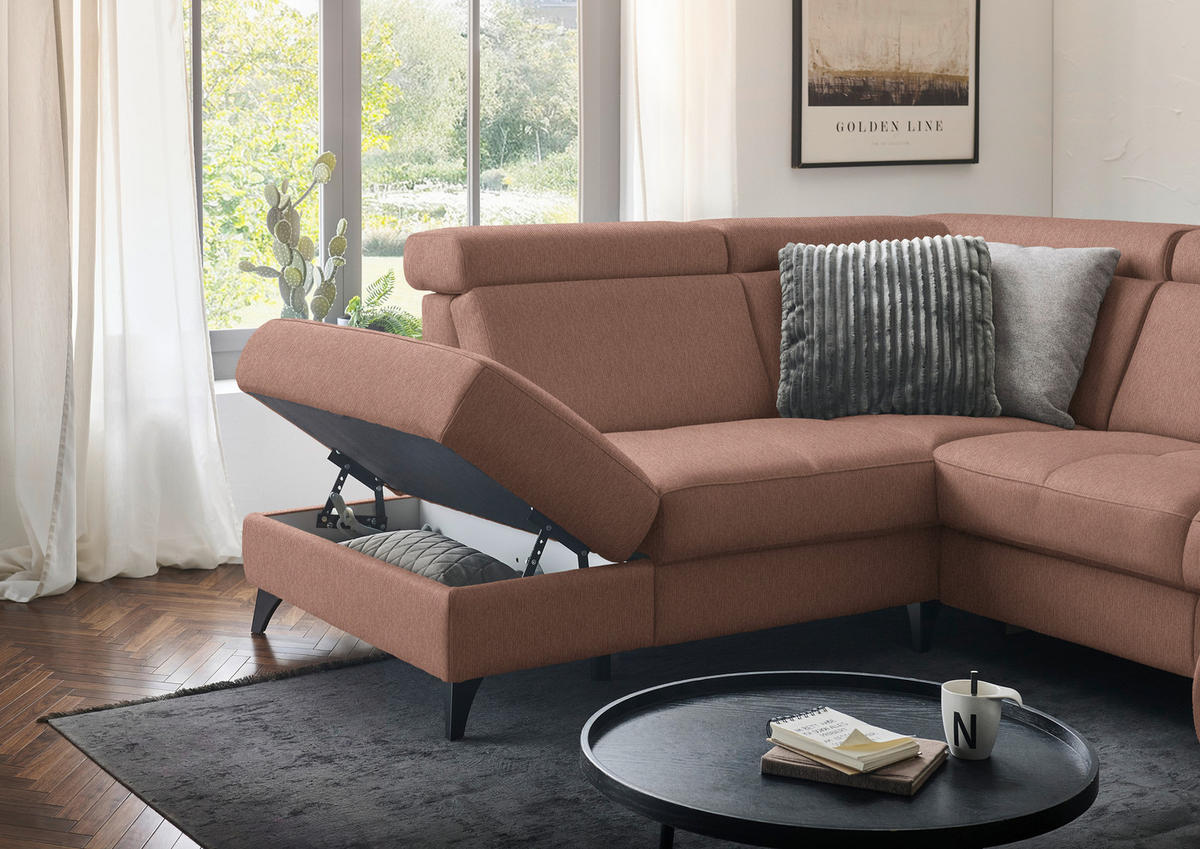 WOHNLANDSCHAFT Flachgewebe Terracotta  - Terracotta/Schwarz, Konventionell, Textil/Metall (215/333/174cm) - Beldomo System