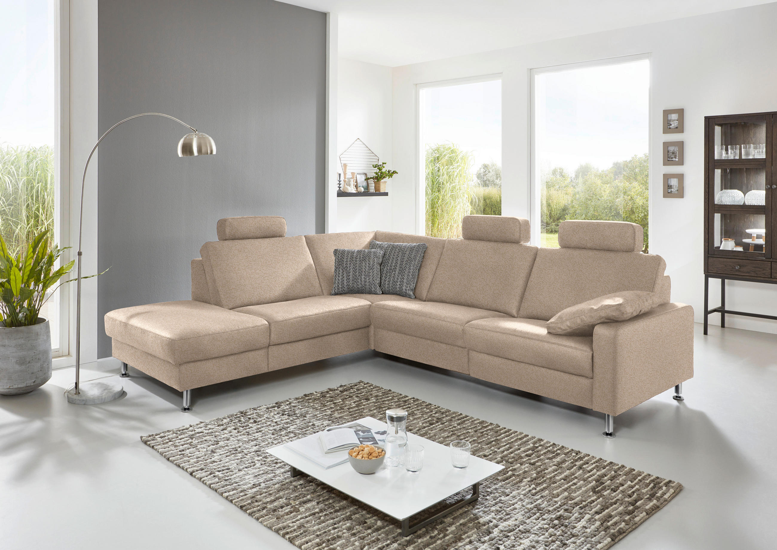ECKSOFA in Mikrofaser Beige  - Beige/Alufarben, Design, Textil/Metall (242/275cm) - Dieter Knoll