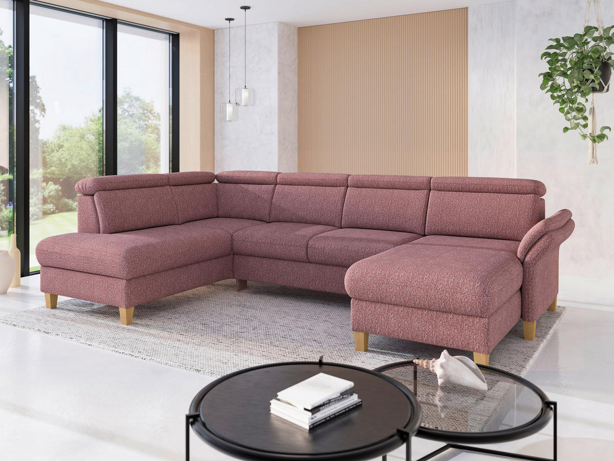 WOHNLANDSCHAFT GLENDALE E Aubergine Chenille  - Eichefarben/Aubergine, KONVENTIONELL, Holz/Textil (193/321/166cm) - Sit & More