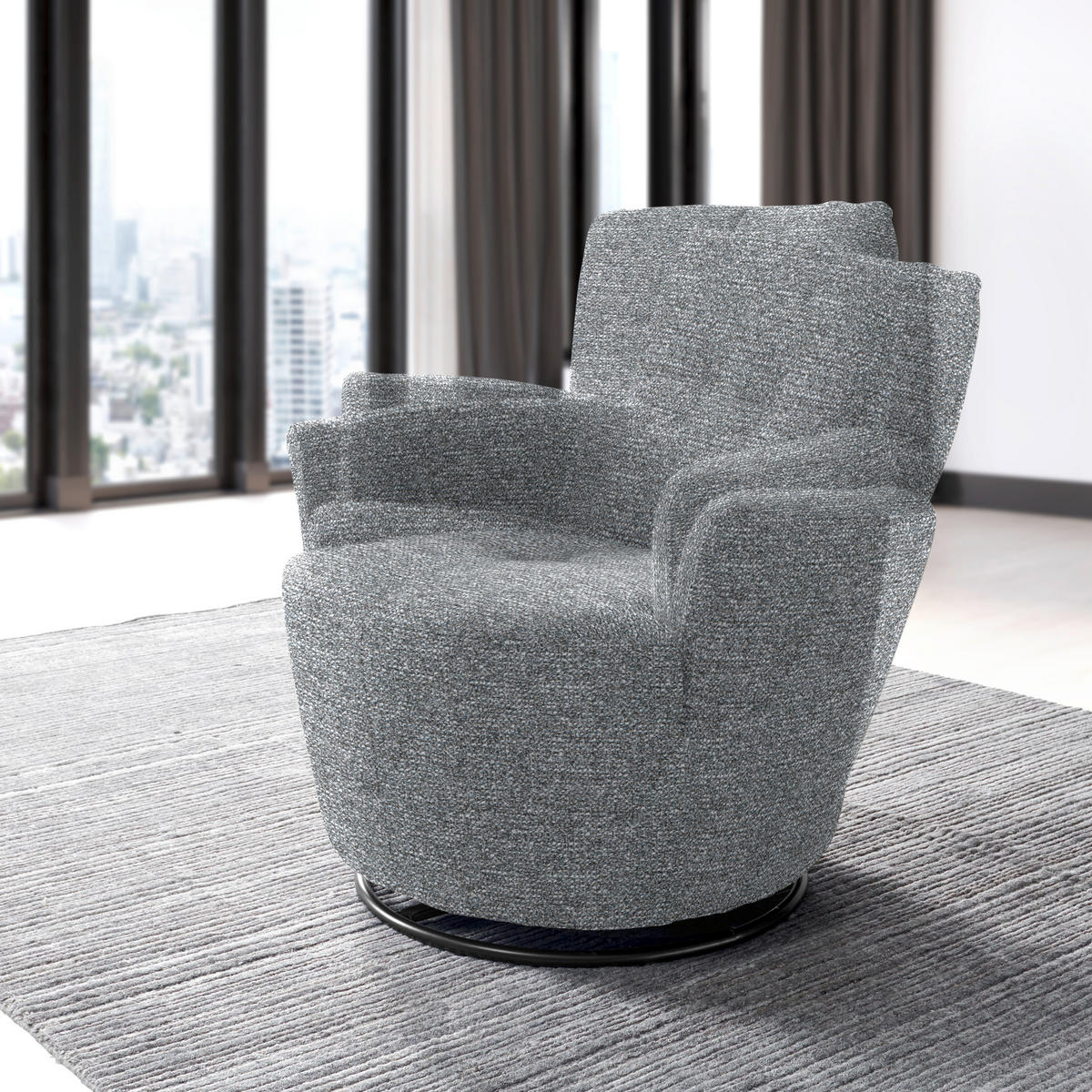 SESSEL in Chenille, Flachgewebe Blaugrau  - Blaugrau/Schwarz, Design, Textil/Metall (81/92/84cm) - Xora