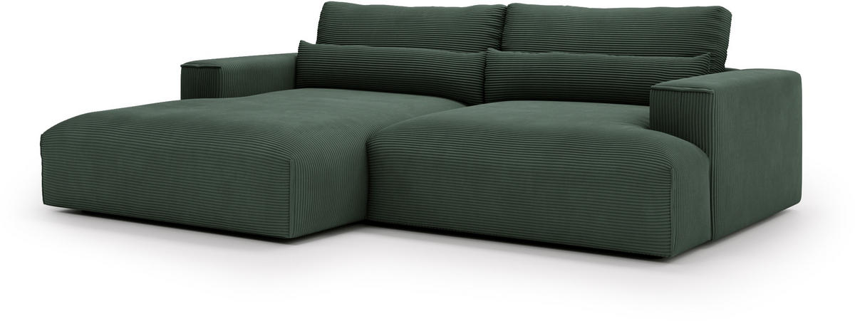 ECKSOFA Felicia Dunkelgrün Cord  - Dunkelgrün/Schwarz, Design, Kunststoff/Textil (187/267cm) - Stylife