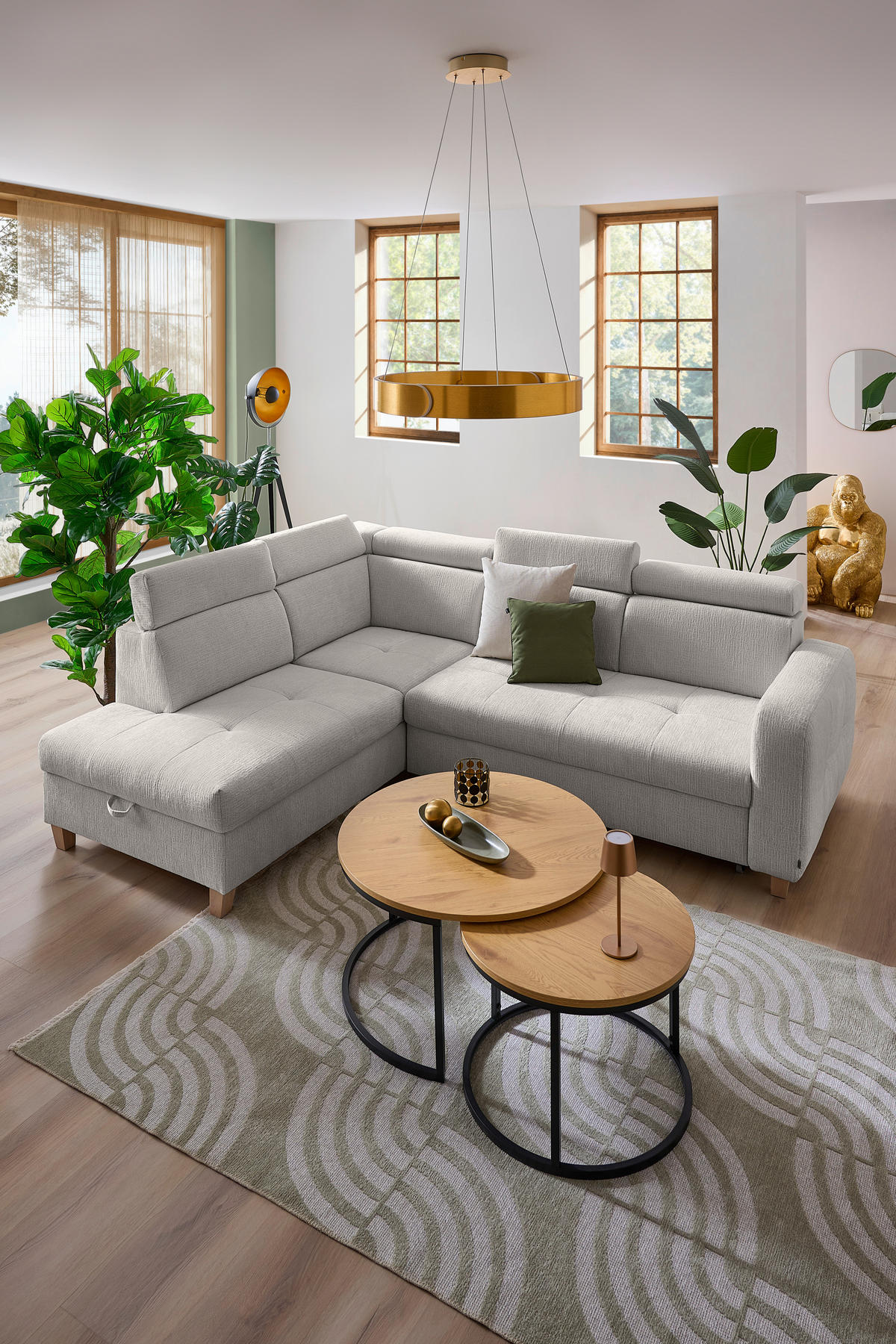 ECKSOFA inkl. Funktionen Grau Samt  - Grau, Design, Holz/Textil (206/261cm) - Venda