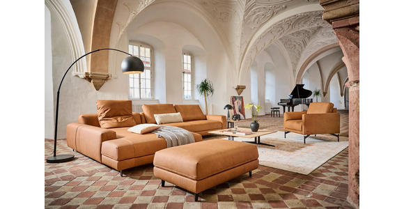 ECKSOFA  in Echtleder Hellbraun  225/355 cm  - Hellbraun/Anthrazit, Design, Leder/Metall (225/355cm) - Johann Jakob