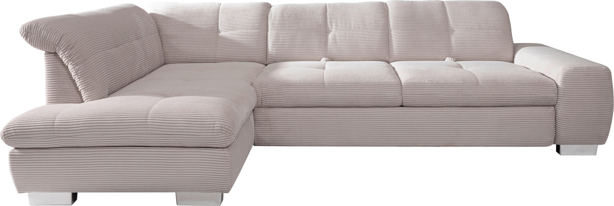 ECKSOFA Hellgrau Cord Rücken echt, Kopfteilverstellung, Sitztiefenverstellung  - Chromfarben/Hellgrau, Design, Kunststoff/Textil (212/292cm) - SetOne by Musterring