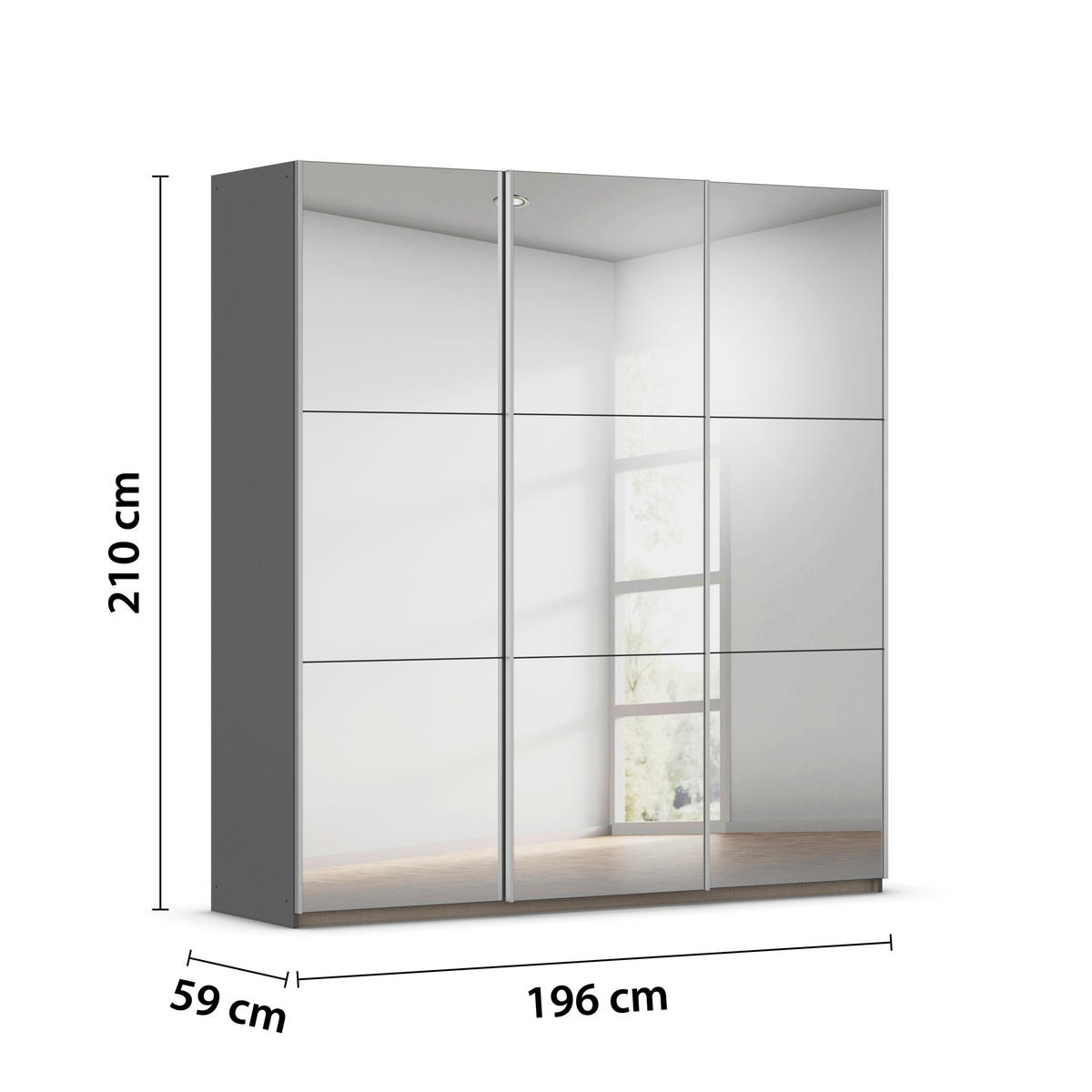 GARDEROB MED SKJUTDÖRRAR 196/210/59 cm,  i grå, 3 dörrar  - grå, Trend, metall/trämaterial (196/210/59cm) - Rauch Möbel