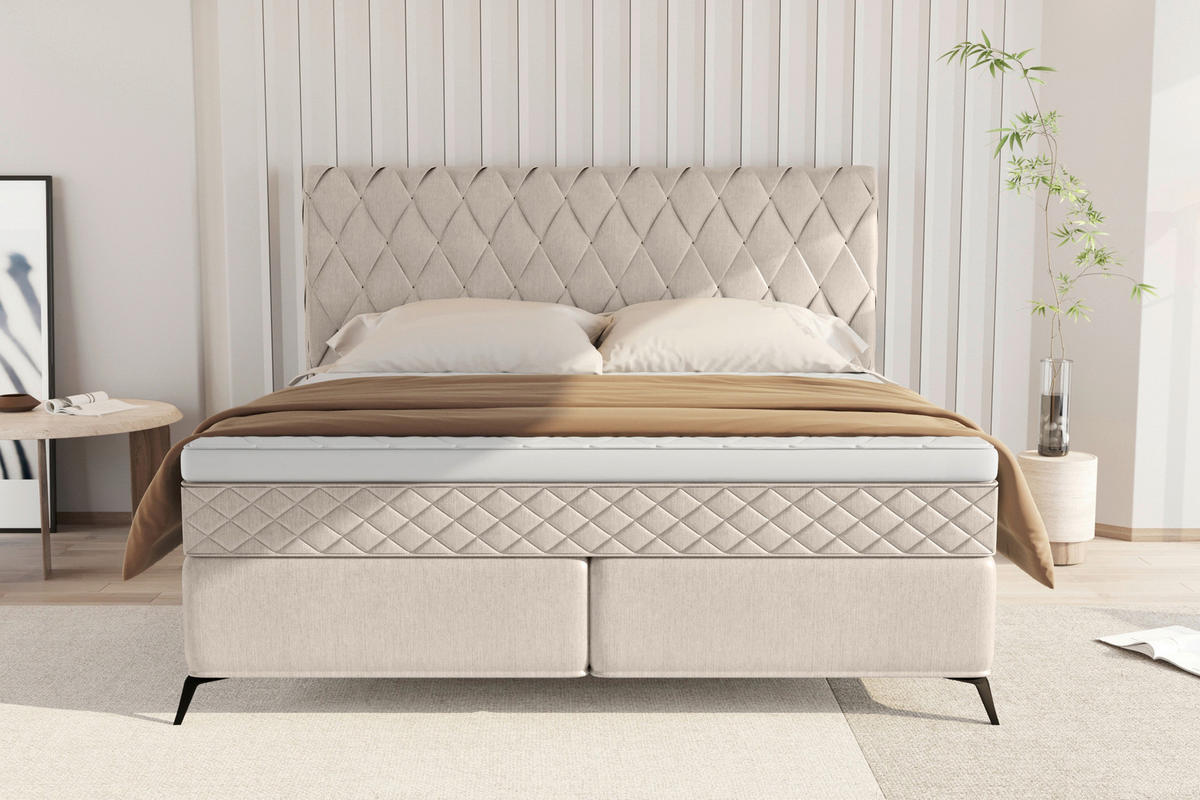 BOXSPRINGBETT 180/200 cm  in Greige  - Greige/Schwarz, Design, Textil/Metall (180/200cm) - Boxxx