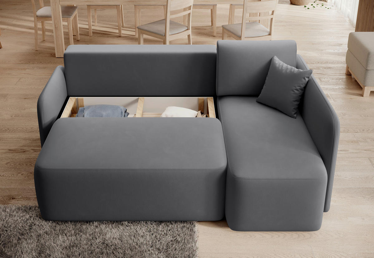 ECKSOFA in Plüsch Grau  206/150 cm  - Schwarz/Grau, Design, Kunststoff/Textil (206/150cm) - MID.YOU
