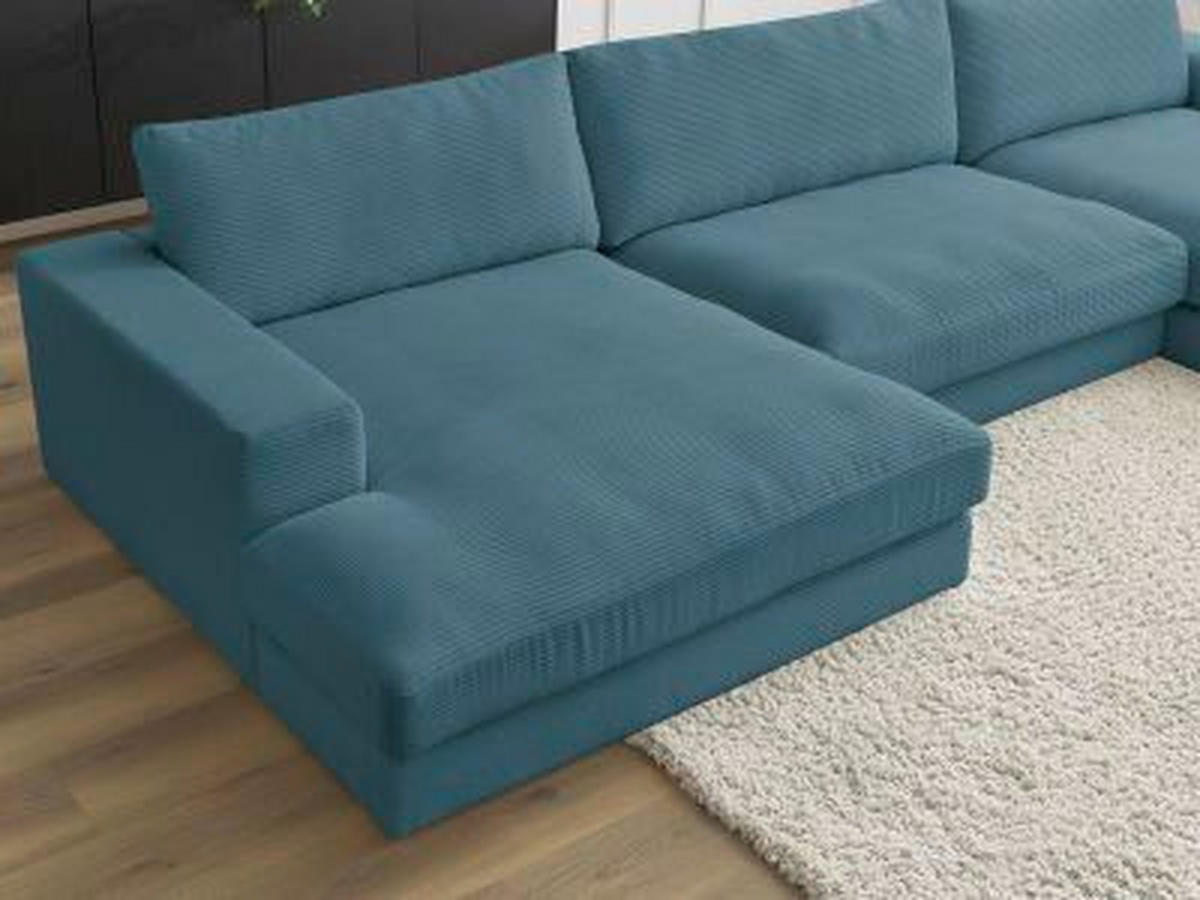 WOHNLANDSCHAFT LEONARD Hellblau Cord  - Schwarz/Hellblau, MODERN, Kunststoff/Textil (159/349/159cm)