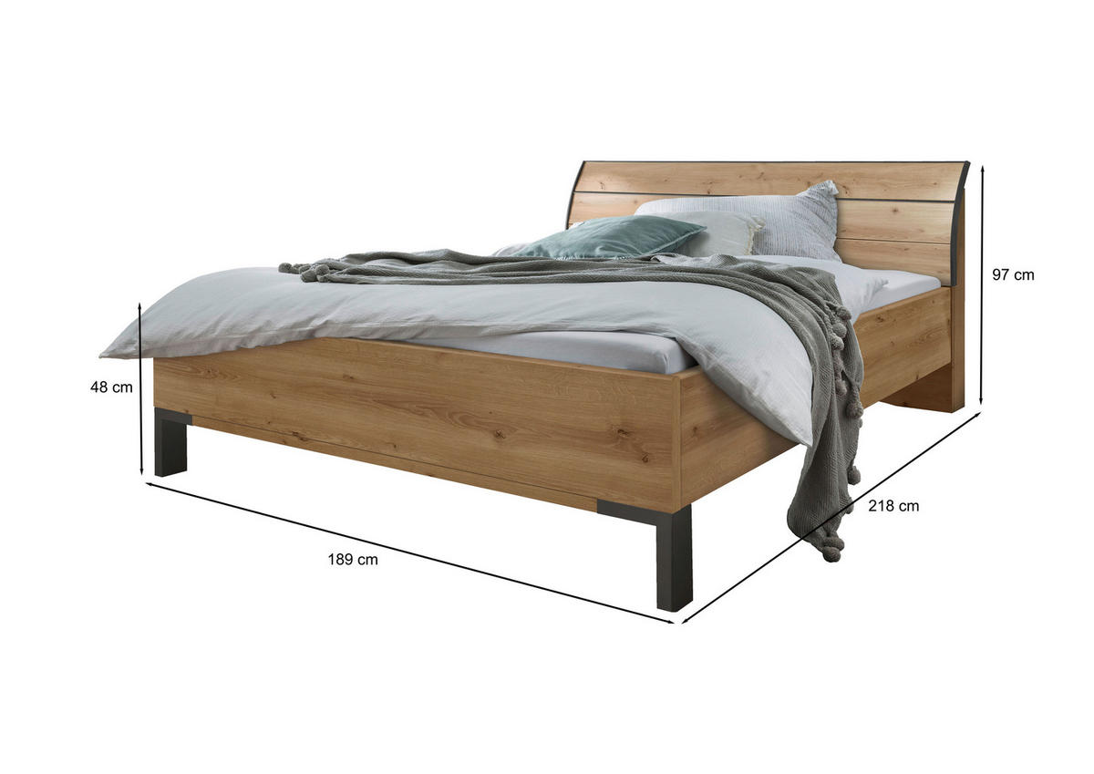 BETT 180/200 cm  in Eiche Bianco  - Schieferfarben/Eiche Bianco, Design, Holzwerkstoff/Metall (180/200cm) - Dieter Knoll