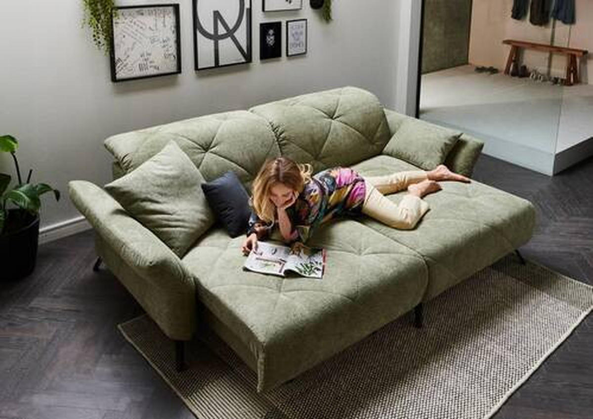 ECKSOFA in Webstoff Grün  - Schwarz/Grün, Design, Textil/Metall (173/244cm) - Moderano