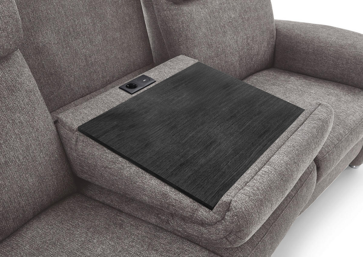 TRAPEZSOFA in Flachgewebe Greige  - Greige/Schwarz, Konventionell, Textil/Metall (219/107/97cm) - Pure Home Comfort