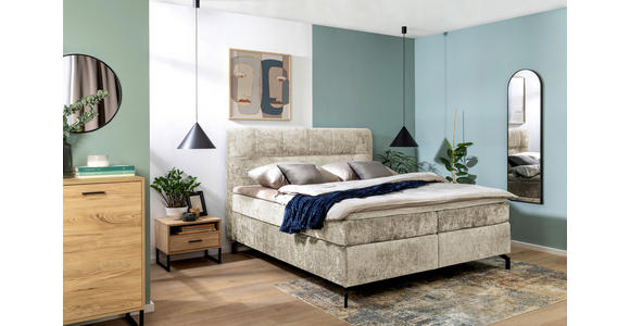 BOXSPRINGBETT 180/200 cm,  in Hellbraun, Topper, H2 + H3 = mittel + fest  - Hellbraun/Schwarz, Design, Textil/Metall (180/200cm) - Esposa