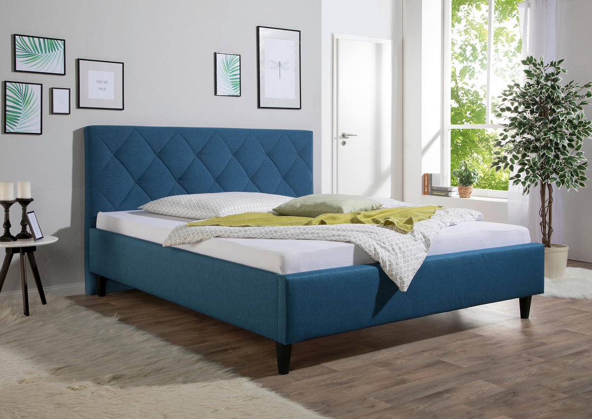 POLSTERBETT 200/200 cm,  in Blau,  - Blau/Schwarz, MODERN, Holz/Textil (200/200cm) - Livetastic