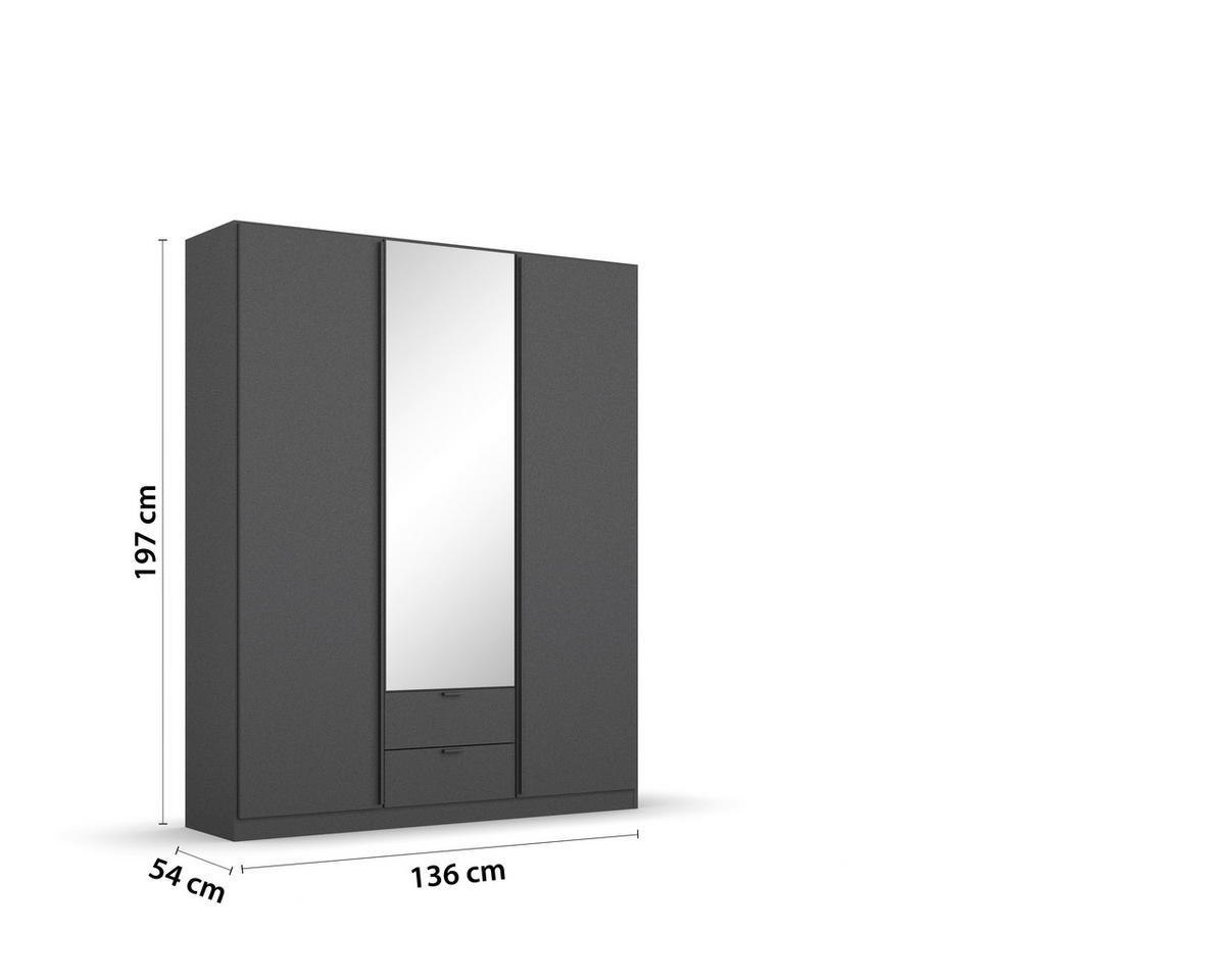 DREHTÜRENSCHRANK 136/197/54 cm,  in Grau, 3-türig  - Grau, MODERN, Holzwerkstoff/Metall (136/197/54cm) - Rauch Möbel