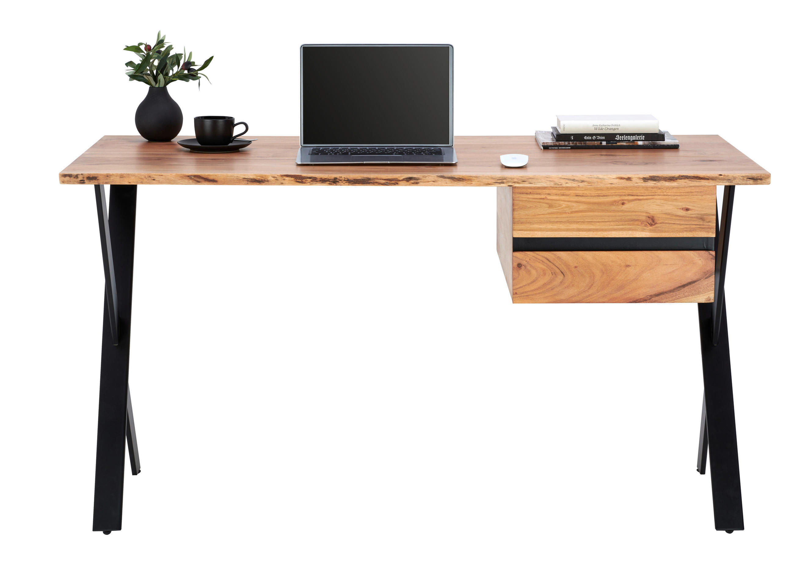 BIROU in lemn, metal  - negru/culoare lemn acacia, Konventionell, lemn/metal (140/70/76cm) - Landscape