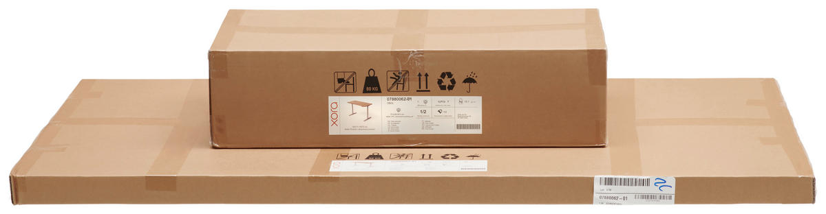 Birou in metal, plastic, material pe bază de lemn  - alb/culoare lemn stejar, Konventionell, plastic/metal (140/70/71-116cm) - Xora