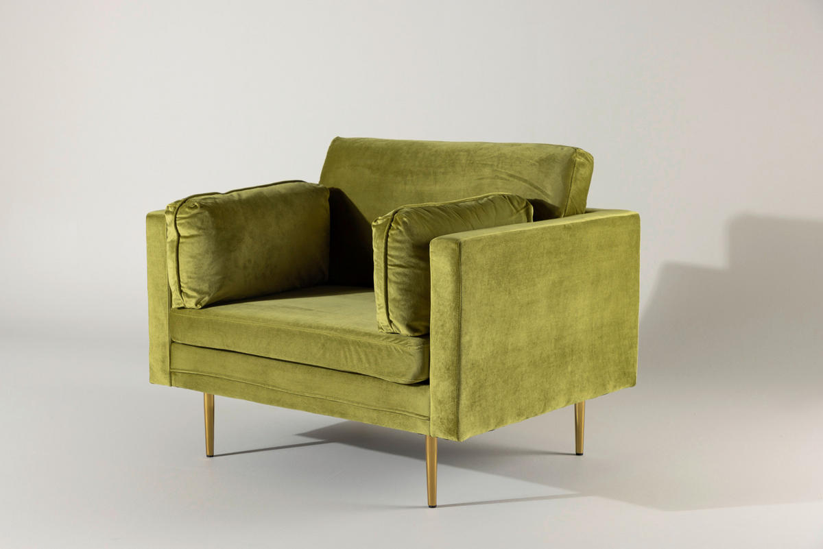 SESSEL in Velours Grün, Goldfarben  - Goldfarben/Grün, Design, Textil/Metall (110/84/86cm) - Livetastic