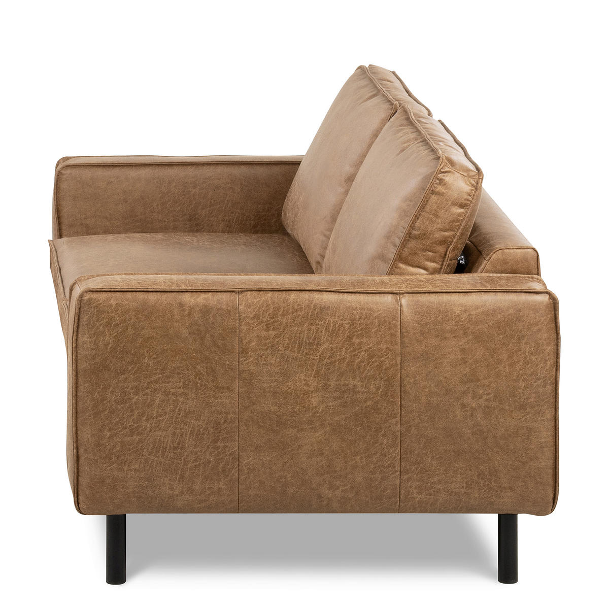 2,5-SITZER Beige Echtleder Lederlook  - Beige/Schwarz, Design, Leder/Textil (168/85/92cm) - Livetastic