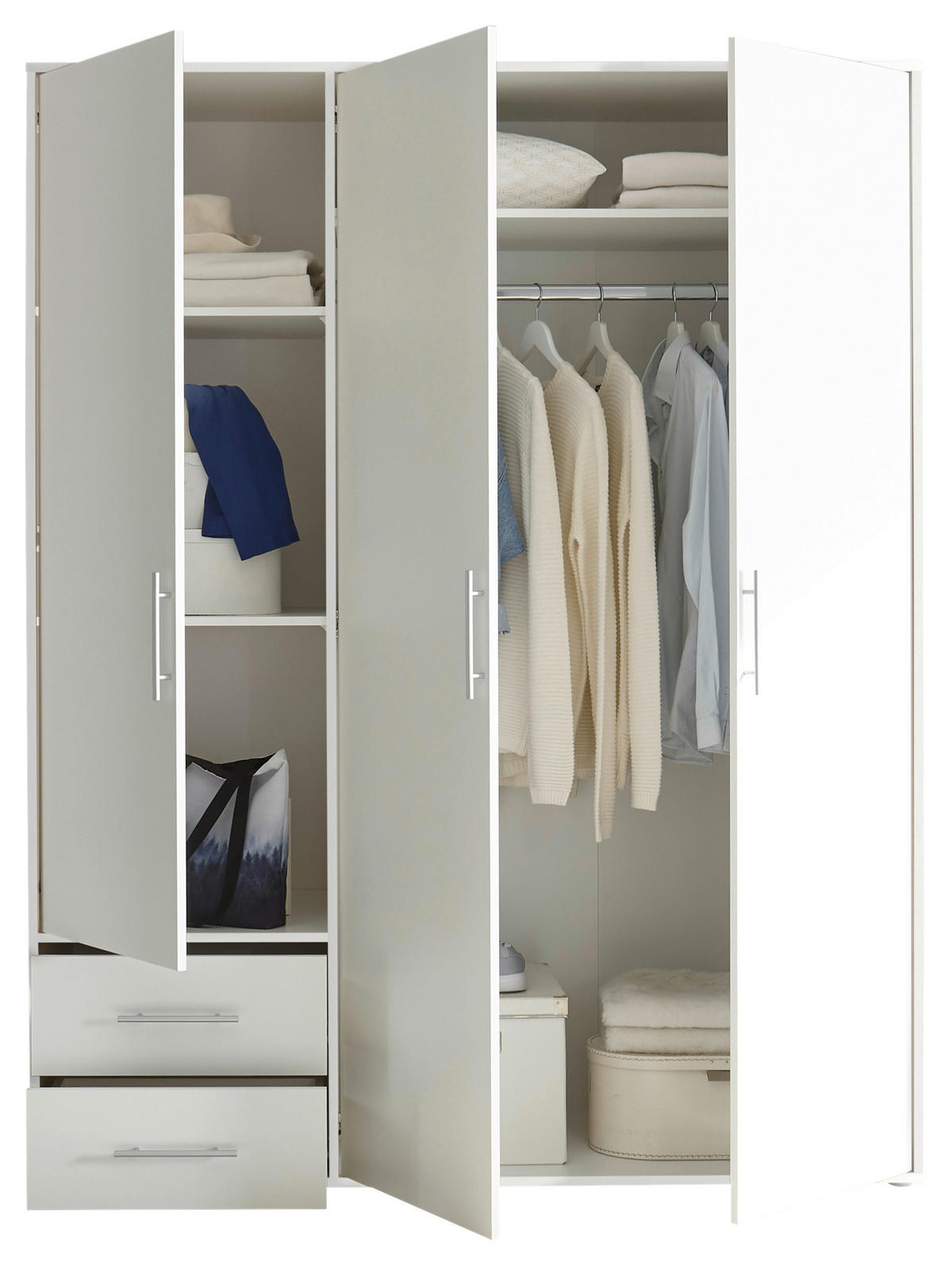 DREHTÜRENSCHRANK in Weiss  - Weiss/Alufarben, Konventionell, Holzwerkstoff/Kunststoff (155/195/60cm) - Carryhome