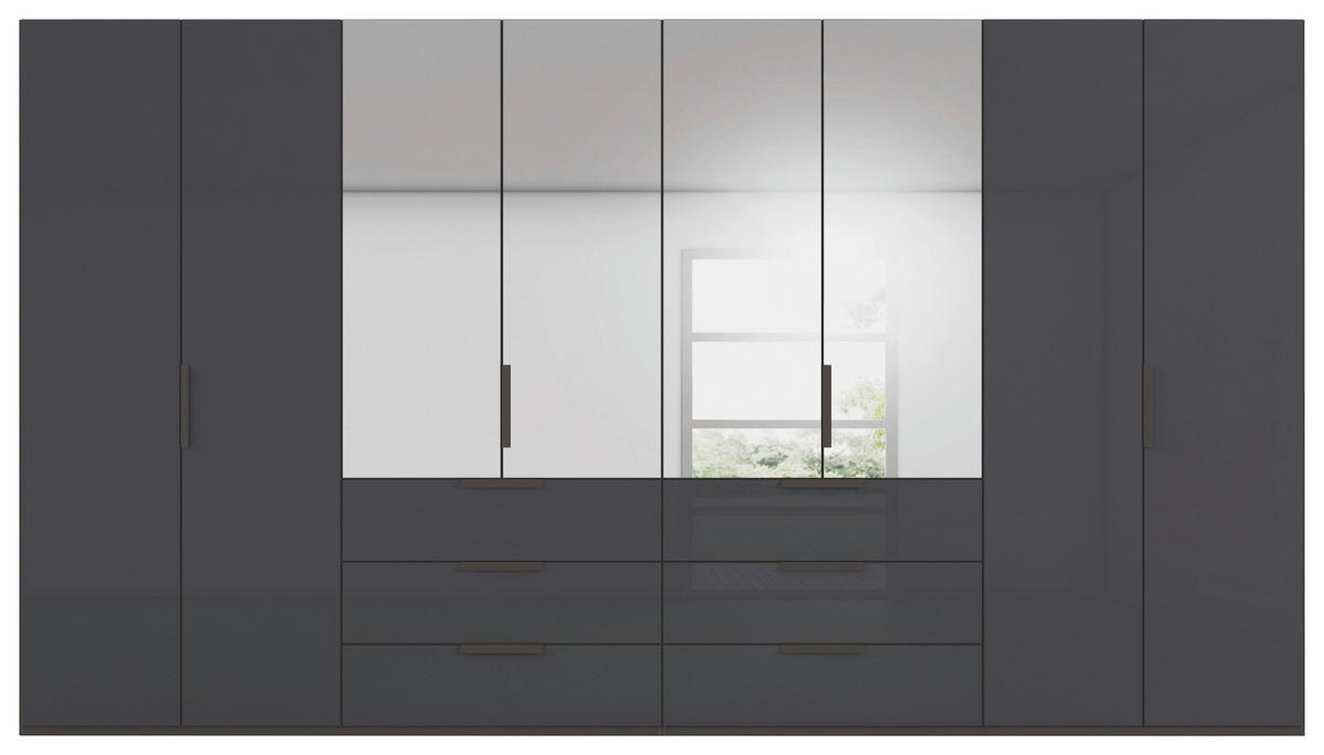 DREHTÜRENSCHRANK 400/235/61 cm,  in Graphitfarben, 8-türig  - Graphitfarben, Basics, Glas/Holzwerkstoff (400/235/61cm) - Novel